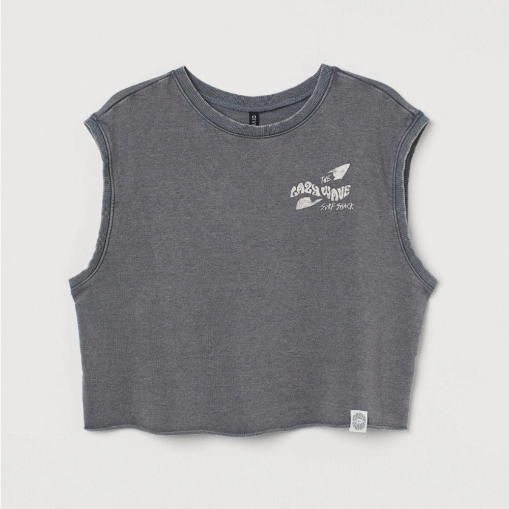 H&M+ Crop Sleeveless Sweatshirt Tank Top Size 3XL Gray Lazy Wave - Picture 8 of 8